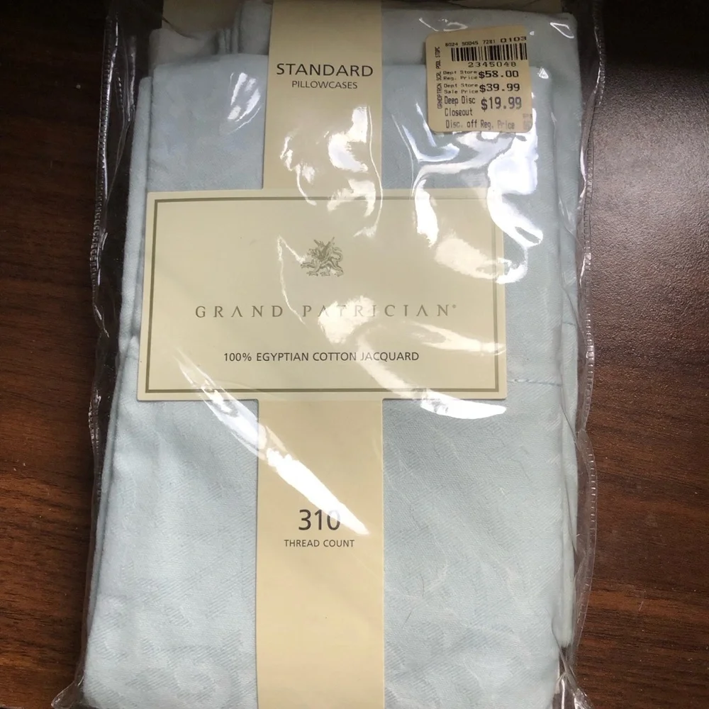 310-Thread Count Egyptian Cotton Standard Pillowcases Light Blue Vintage New